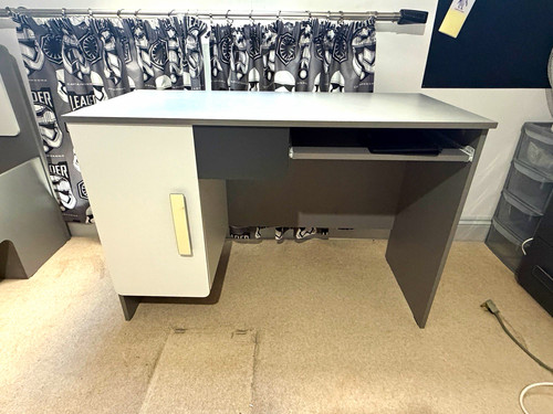 Grey white computer - computer, desk